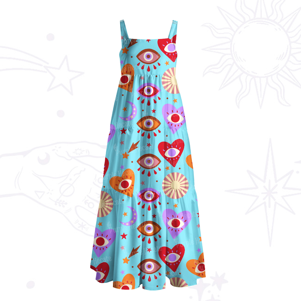 Purplehecate The Enchanted Eye of Love Wide Straps Maxi Dress