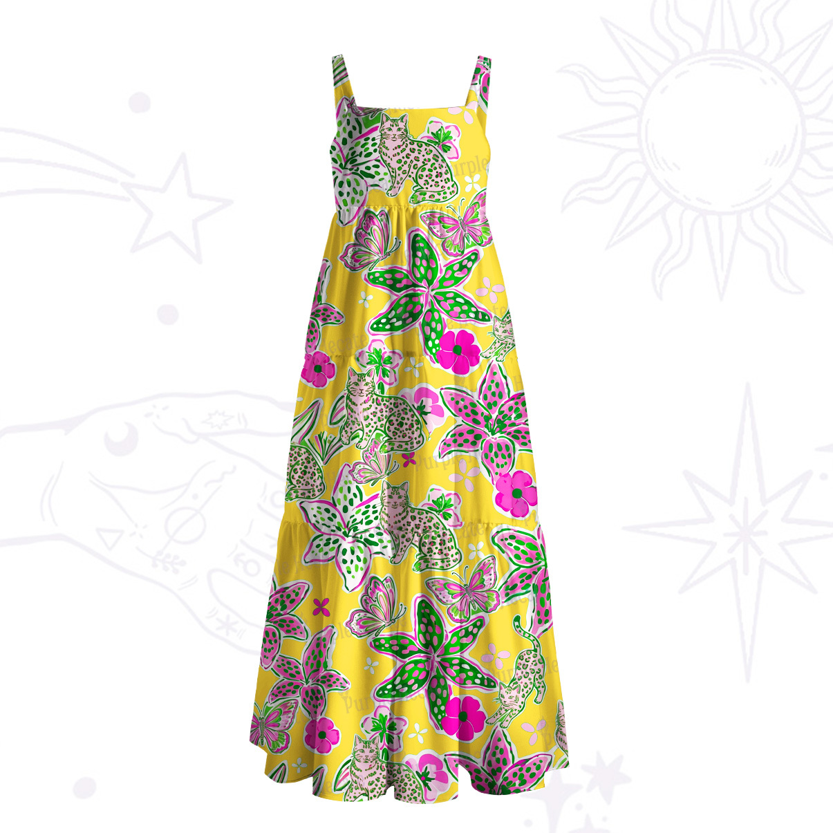Purplehecate Mystic Wild Bloom Jungle Wide Straps Maxi Dress