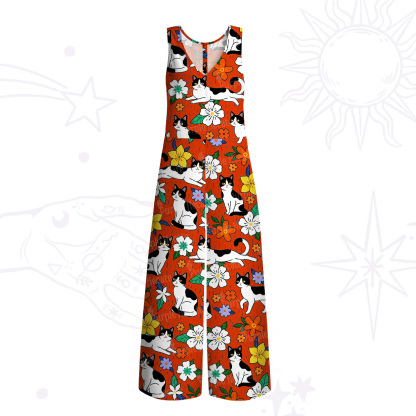 Purplehecate Enchanted Spring Whispering Cat Wide Leg Jumpsuit