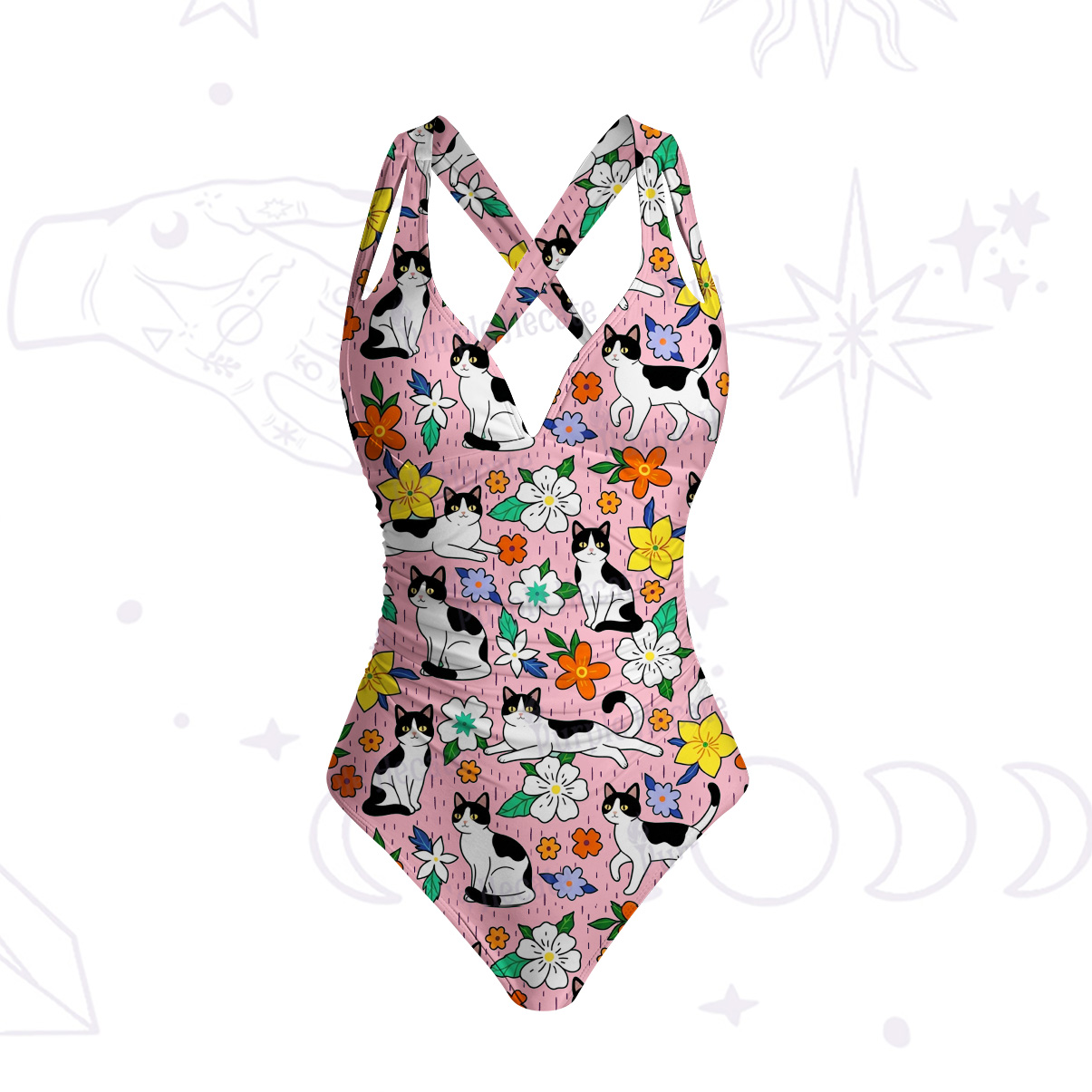 Purplehecate Enchanted Spring Whispering Cat One-Piece Swimsuit