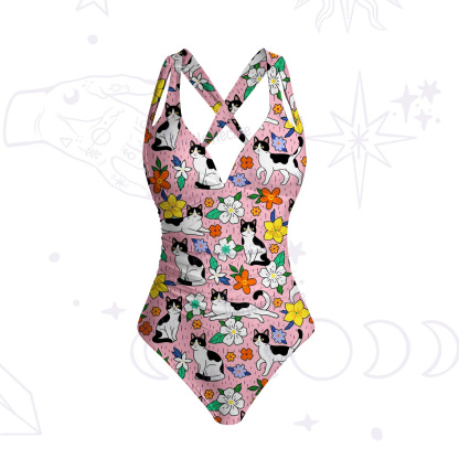 Purplehecate Enchanted Spring Whispering Cat One-Piece Swimsuit