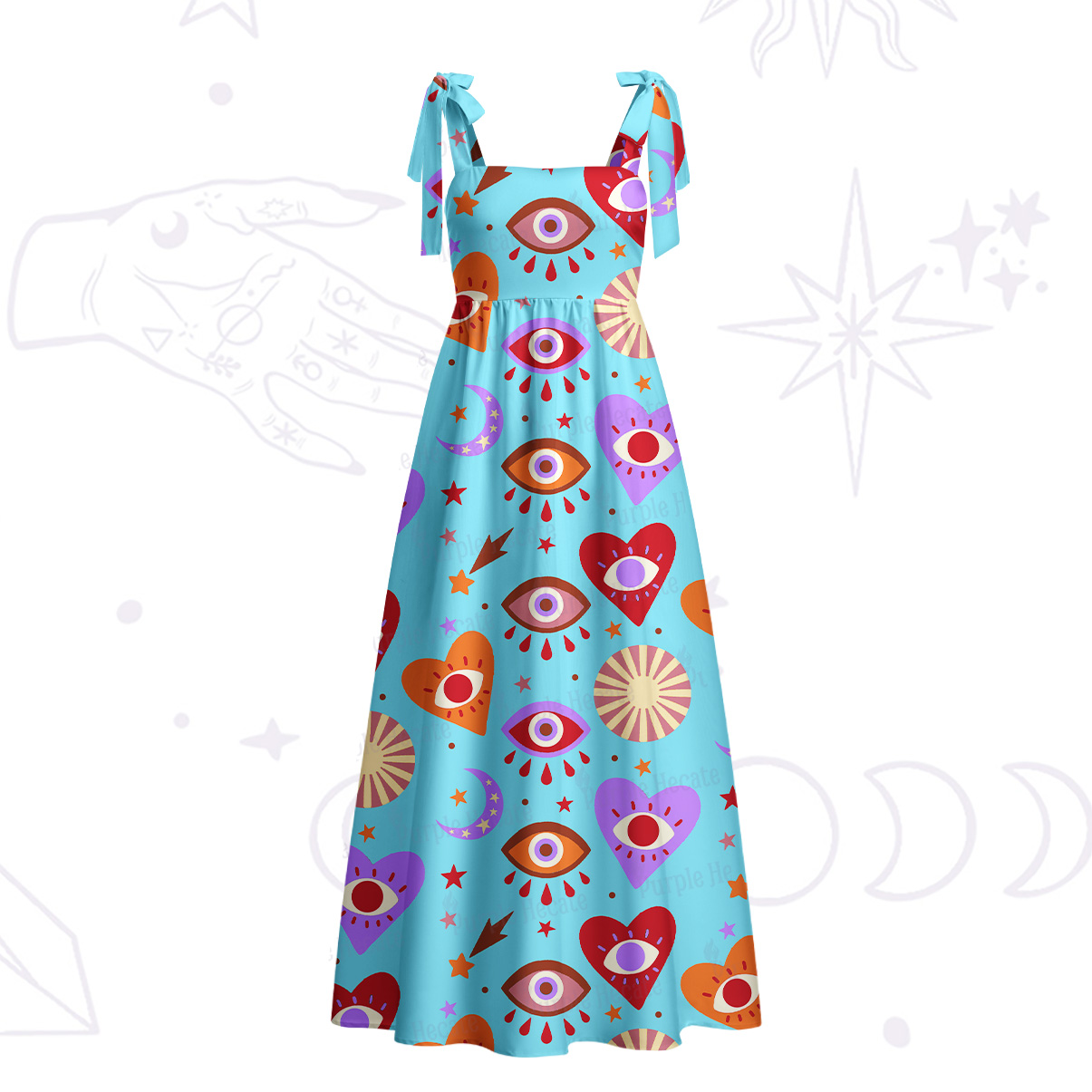 Purplehecate The Enchanted Eye of Love Tie Shoulder Maxi Dress