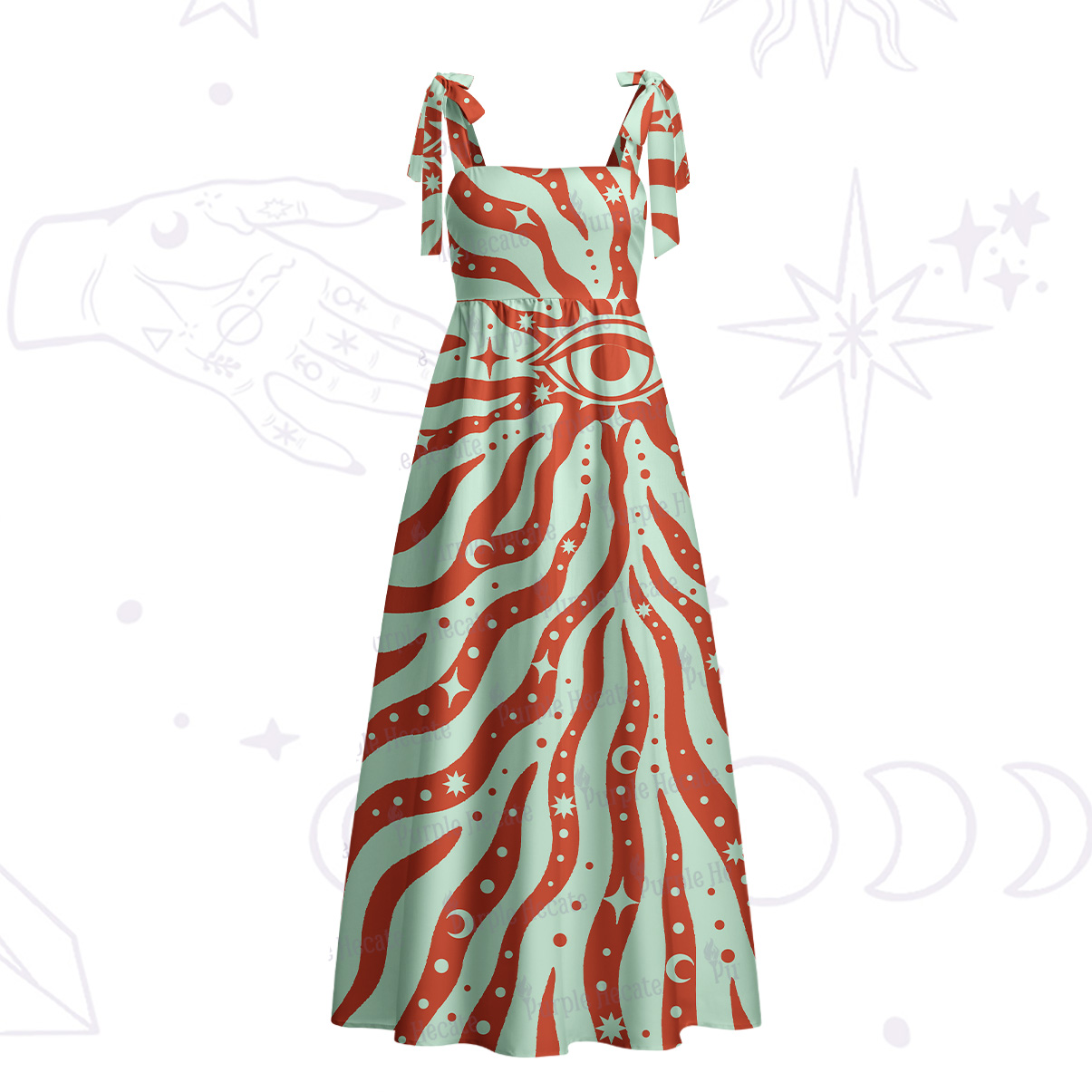 Purplehecate Green Vision Illusion Tie Shoulder Maxi Dress