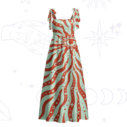 Purplehecate Green Vision Illusion Tie Shoulder Maxi Dress