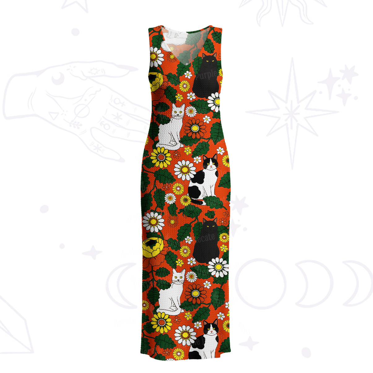 Purplehecate Daisy Cat  Garden Crochet Knit Maxi Dress