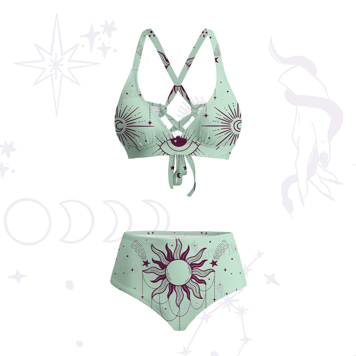 Purplehecate Solar Oracle Crisscross Tie-Back Bikini Set