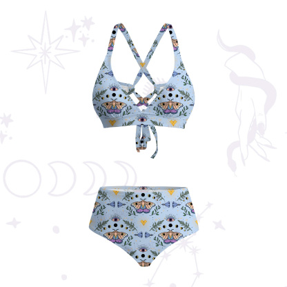 Purplehecate Luna Moth Witch Crisscross Tie-Back Bikini Set