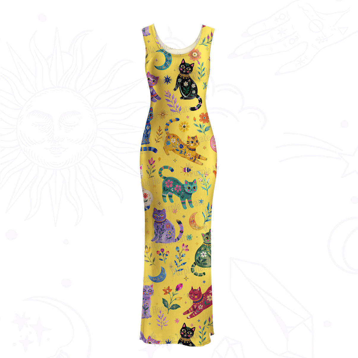 Purplehecate Rainbow Magic Cats Mesh Maxi Tank Beach Dress