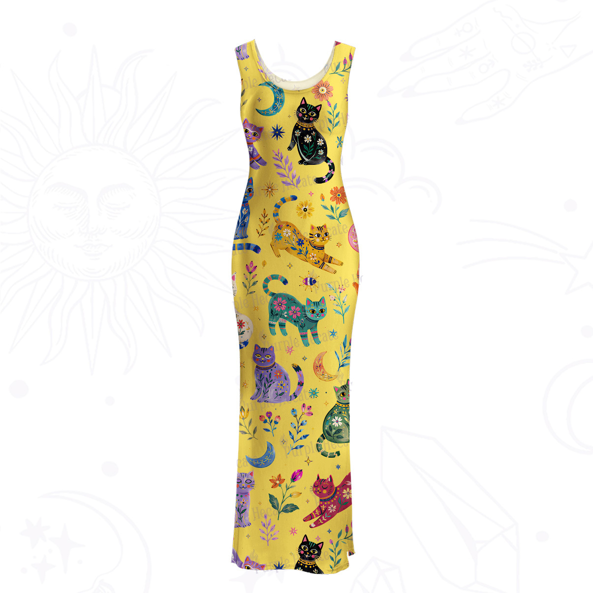 Purplehecate Rainbow Magic Cats Mesh Maxi Tank Beach Dress