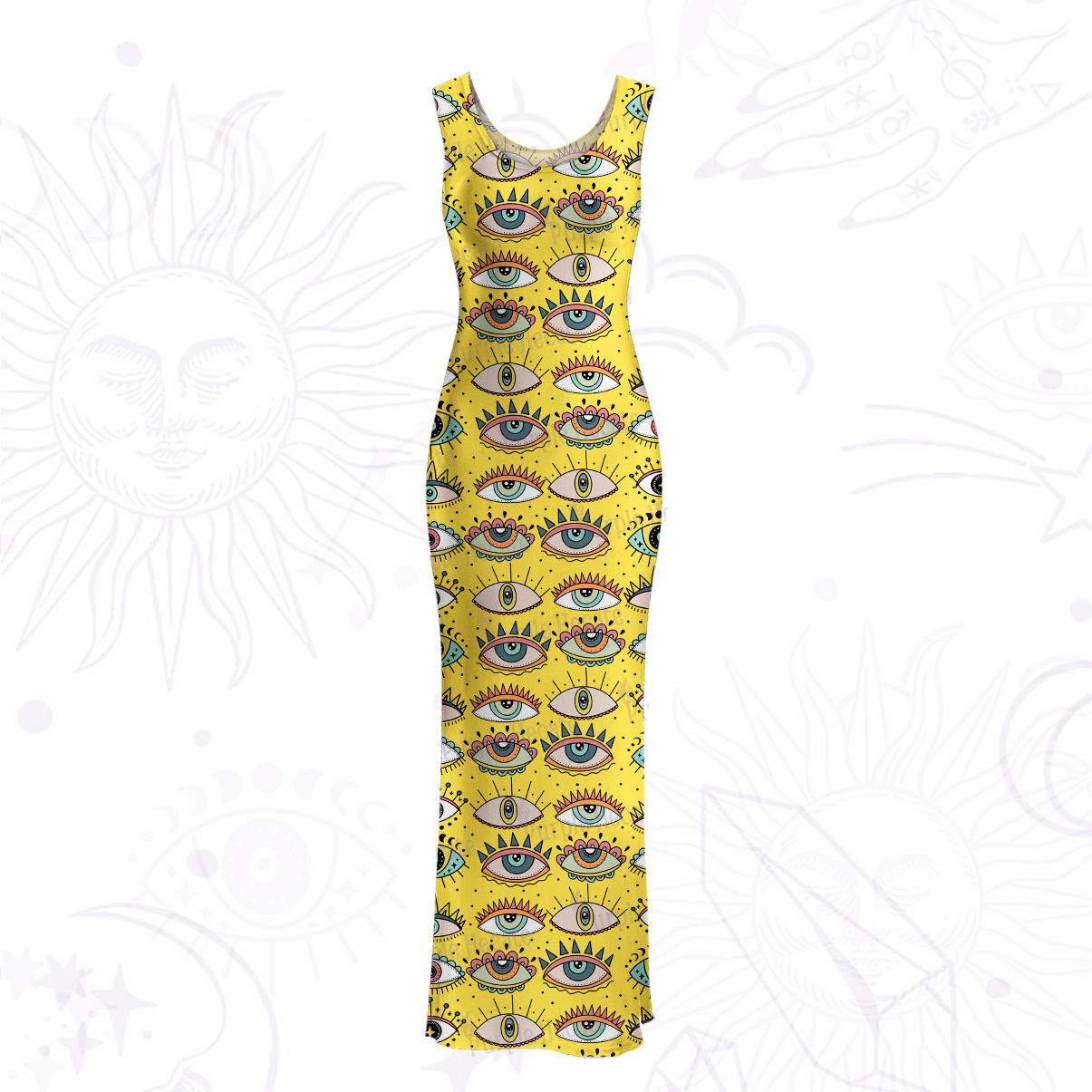 Purplehecate Evil Eye Pattern Mesh Maxi Tank Beach Dress