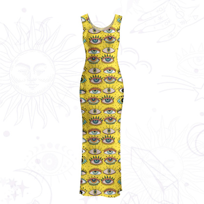 Purplehecate Evil Eye Pattern Mesh Maxi Tank Beach Dress