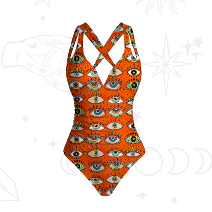 Purplehecate Evil Eye Pattern One-Piece Swimsuit