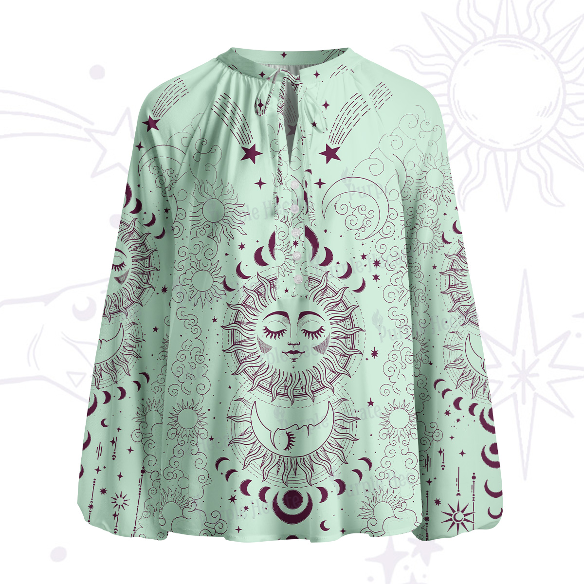 Purplehecate Lunar Eclipse Split Neck Tie Blouse