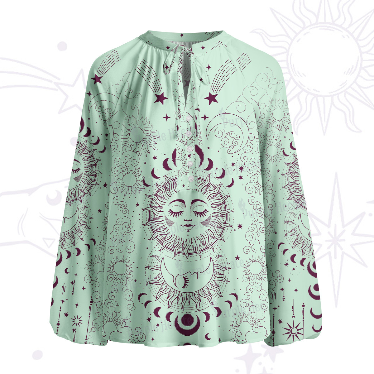 Purplehecate Lunar Eclipse Split Neck Tie Blouse