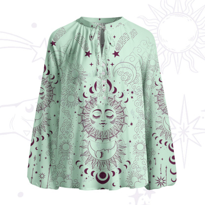 Purplehecate Lunar Eclipse Split Neck Tie Blouse