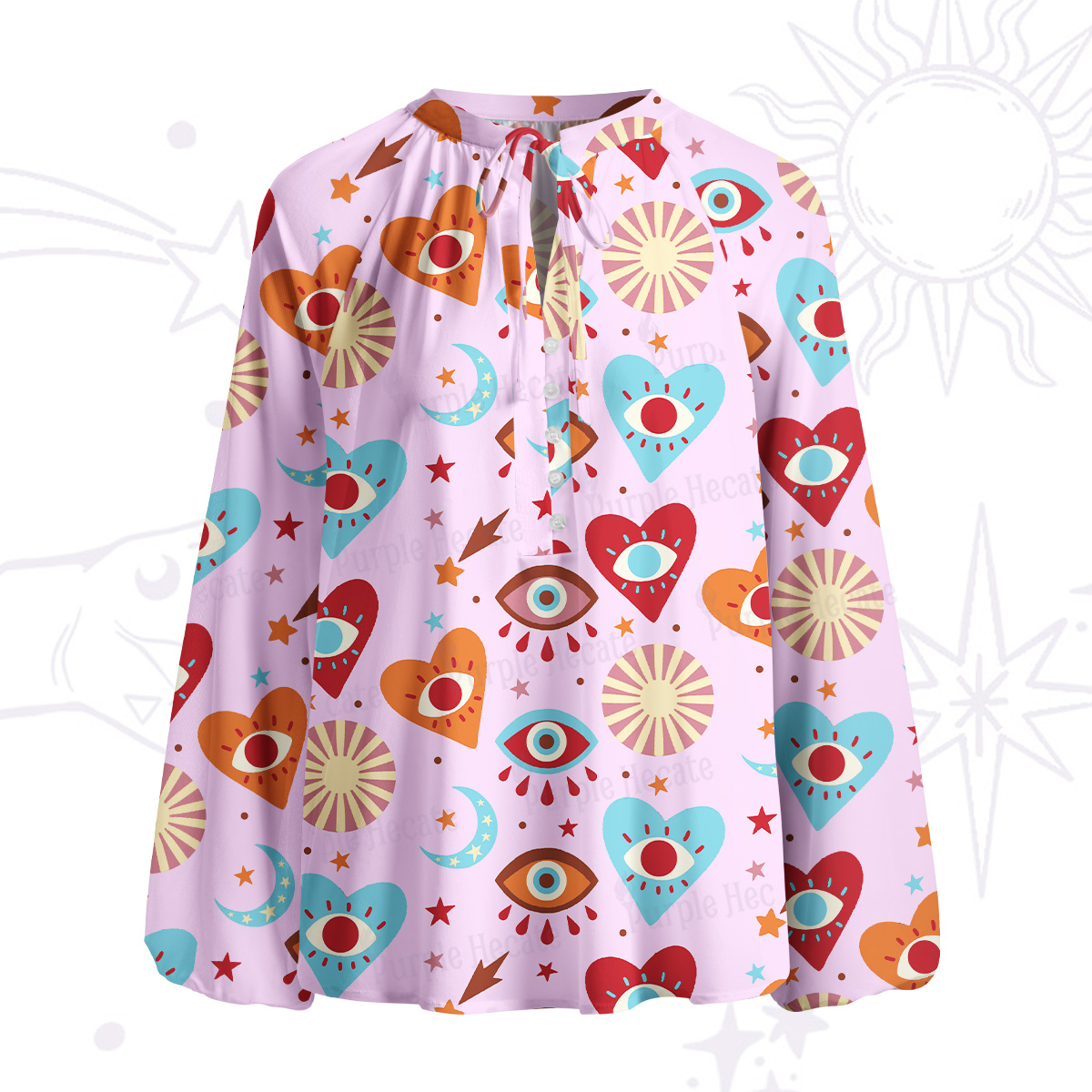 Purplehecate The Enchanted Eye of Love Split Neck Tie Blouse