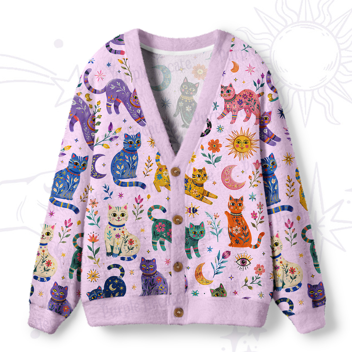 Purplehecate Rainbow Magic Cats Ugly Cardigan Sweaters