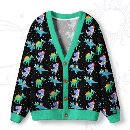 Purplehecate Funny Christmas Dinosaurs Ugly Cardigan Sweaters