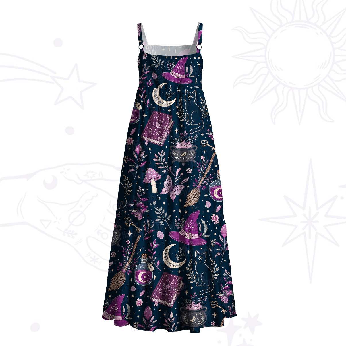 Purplehecate Witchcraft Spellbook Wide Straps Maxi Dress