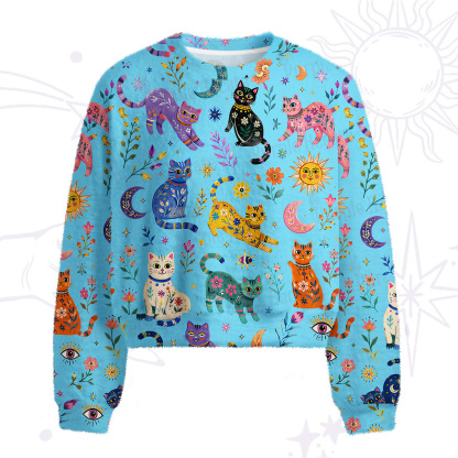 Purplehecate Rainbow Magic Cats Fuzzy Crewneck Sweater