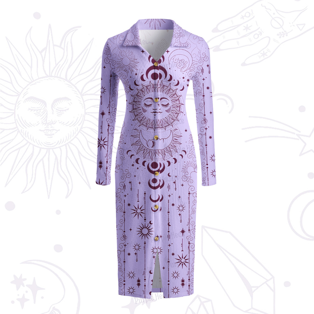 Purplehecate Lunar Eclipse Ribbed Knit Midi Dress
