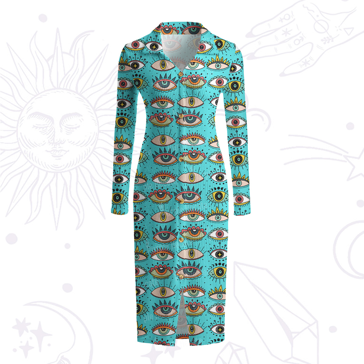 Purplehecate Evil Eye Pattern Ribbed Knit Dress
