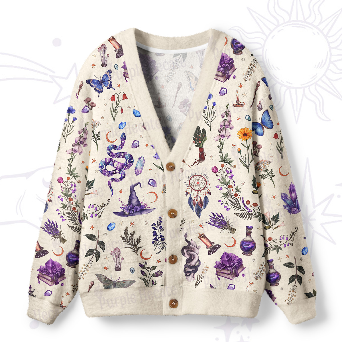 Purplehecate Witchcraft Herbarium Magic Ugly Cardigan Sweaters