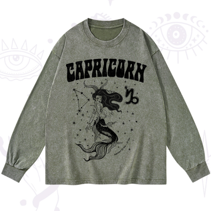 Purplehecate Capricorn Zodiac Glyphs Washed Long Sleeve Shirt