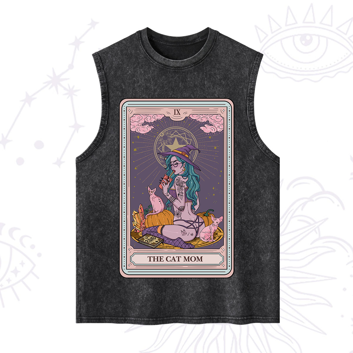 Purplehecate The Mystical Cat Mom Tarot Card Washed Tank