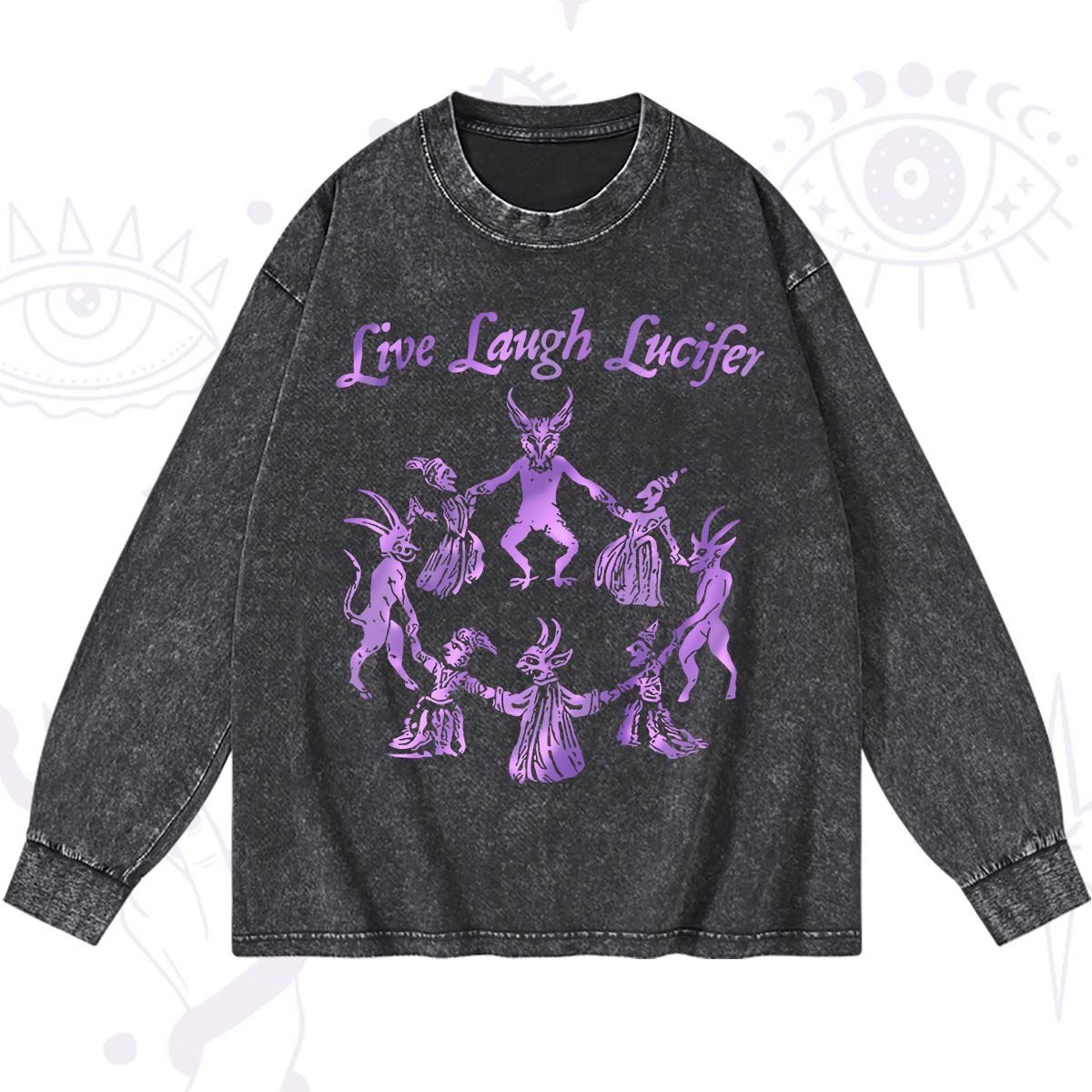 Purplehecate Live Laugh Lucifer Satanic Washed Long Sleeve Shirt