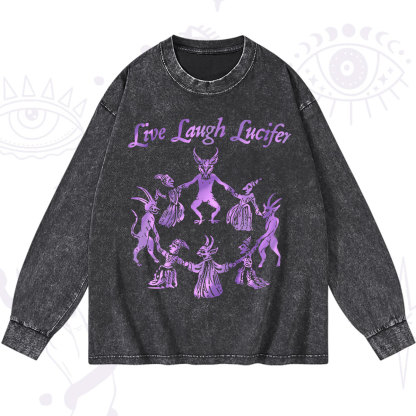 Purplehecate Live Laugh Lucifer Satanic Washed Long Sleeve Shirt