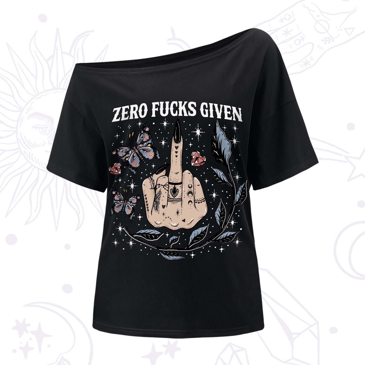 Purplehecate Zero Fucks Given One-Shoulder T-Shirt