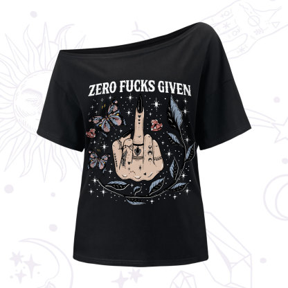 Purplehecate Zero Fucks Given One-Shoulder T-Shirt