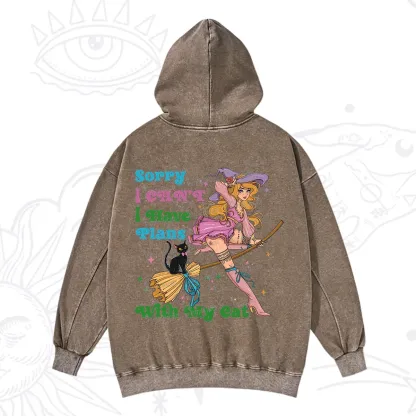 Purplehecate Sorry I Can't I Have Plans With My Cat Washed Hoodie