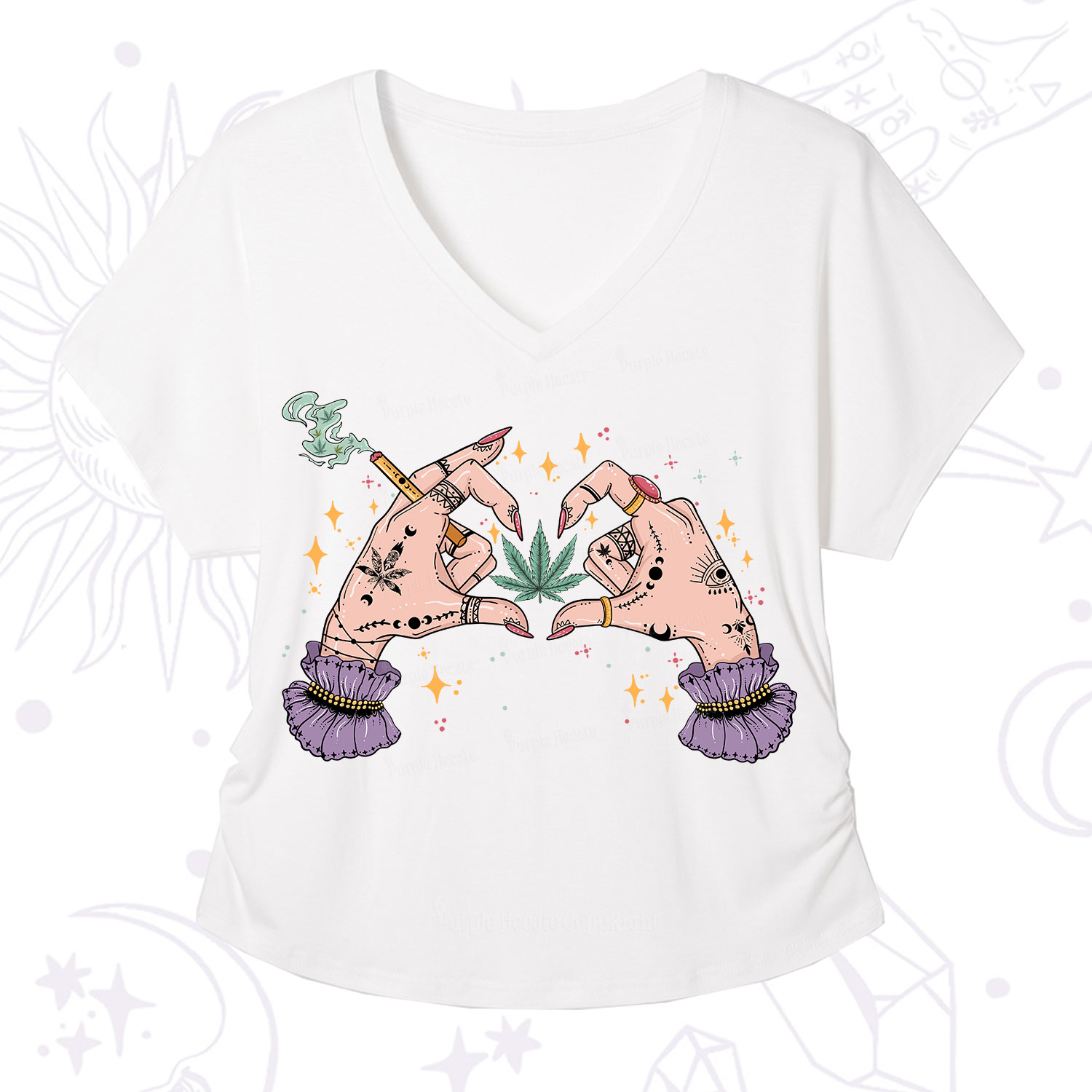 Purplehecate You're Never Alone If You Have Weed V-Neck T-Shirt