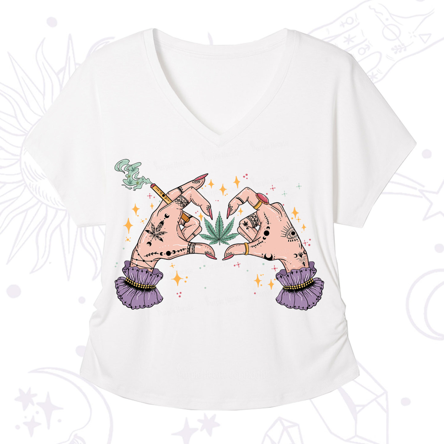 Purplehecate You're Never Alone If You Have Weed V-Neck T-Shirt