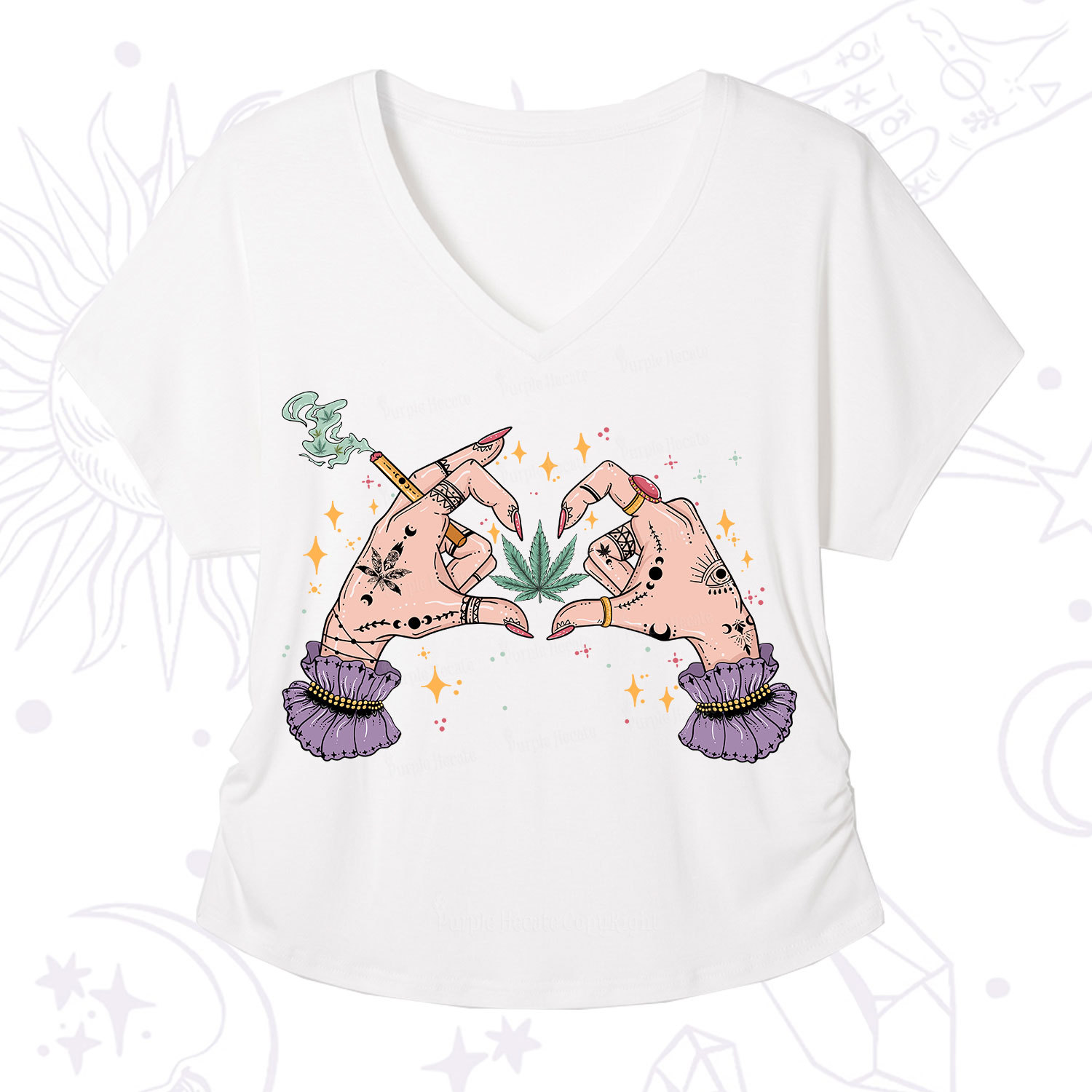 Purplehecate You're Never Alone If You Have Weed V-Neck T-Shirt