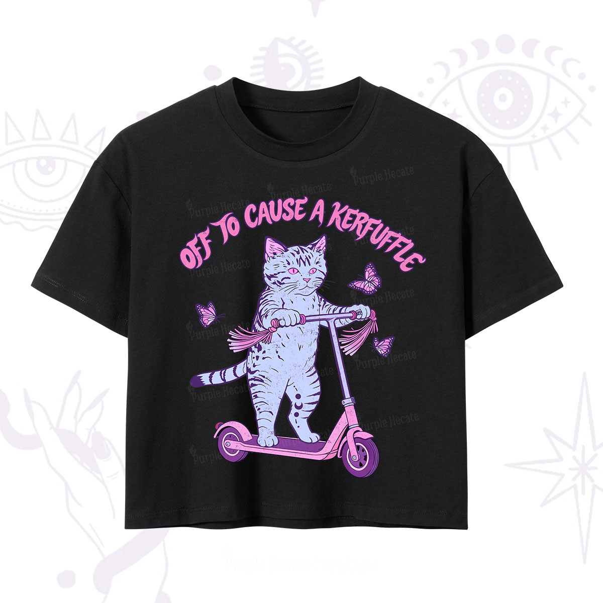 Purplehecate Off To Cause A Kerfuffle Cat Crop T-Shirt