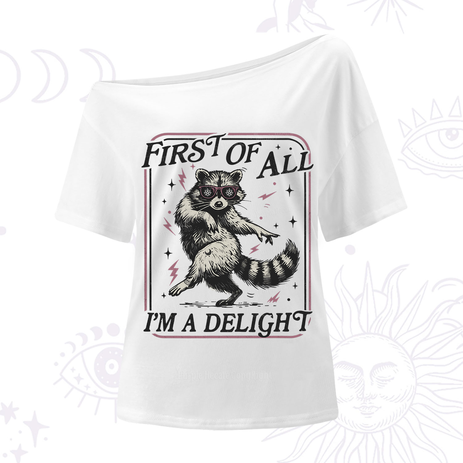 Purplehecate First Of All I'm A Delight Racoon One Shoulder T-Shirt