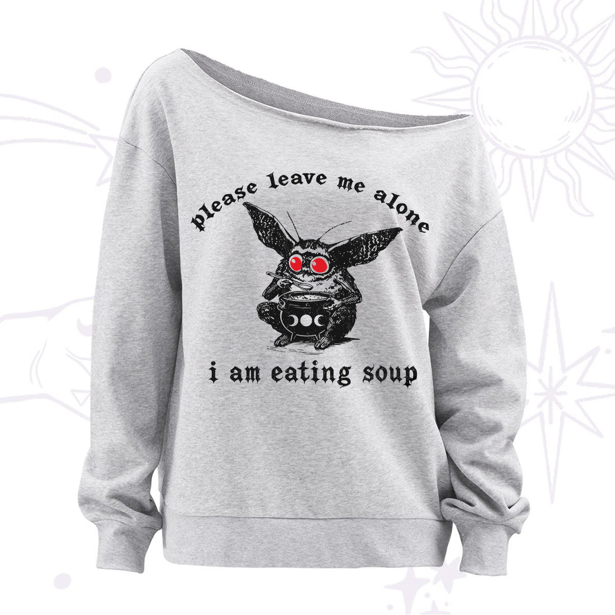 Purplehecate Mothman Eating Soup Off The Shoulder Sweatshirt