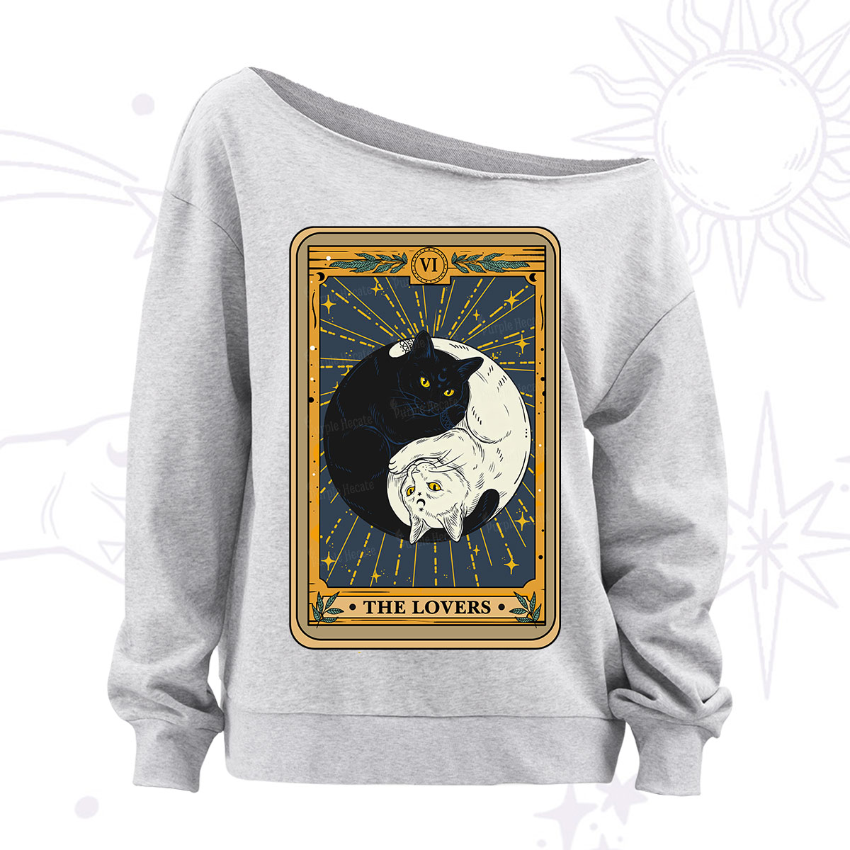 Purplehecate The Lovers Cat Tarot Off The Shoulder Sweatshirt