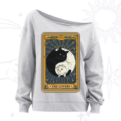 Purplehecate The Lovers Cat Tarot Off The Shoulder Sweatshirt