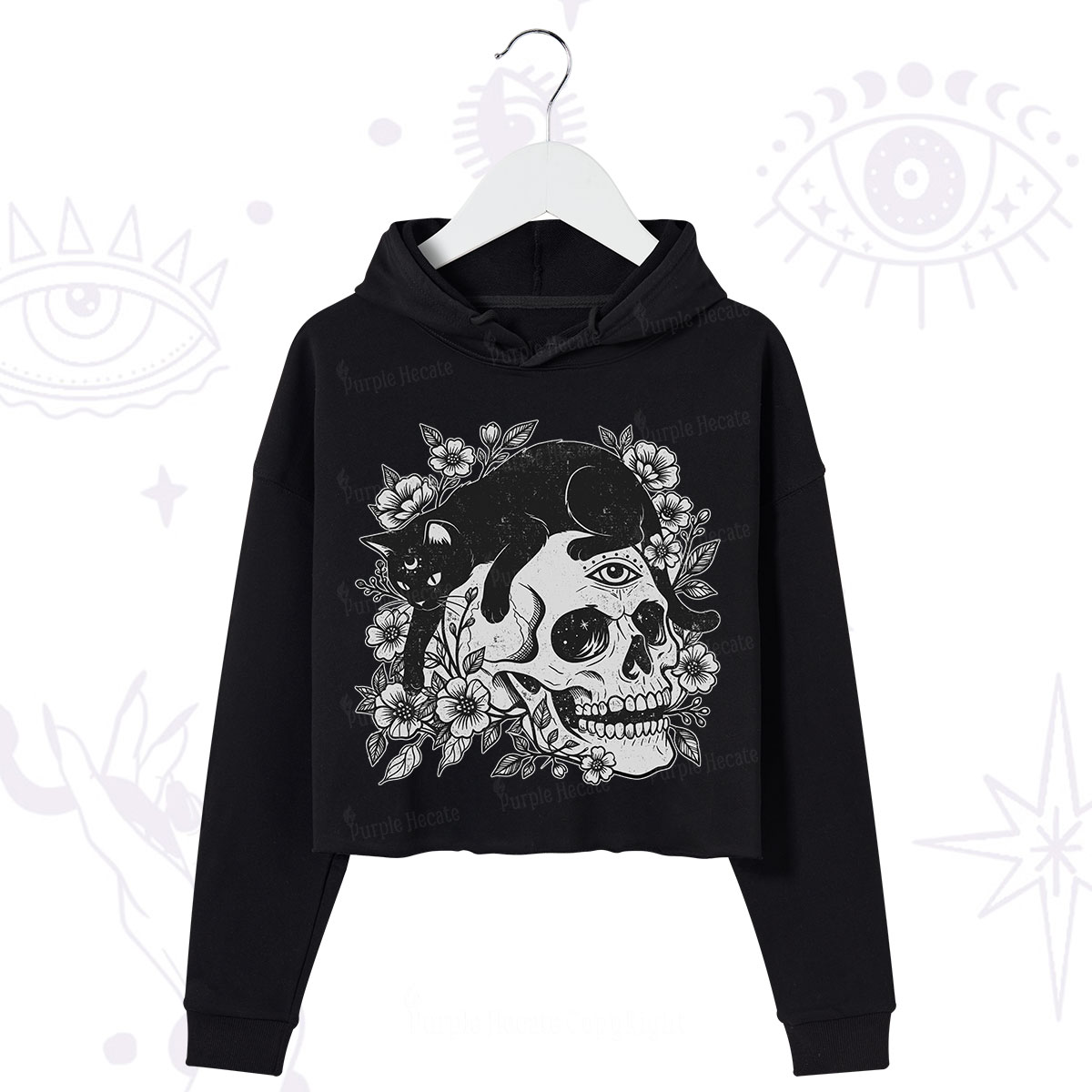 Purplehecate Black Cats In A Skull Crop Hoodie