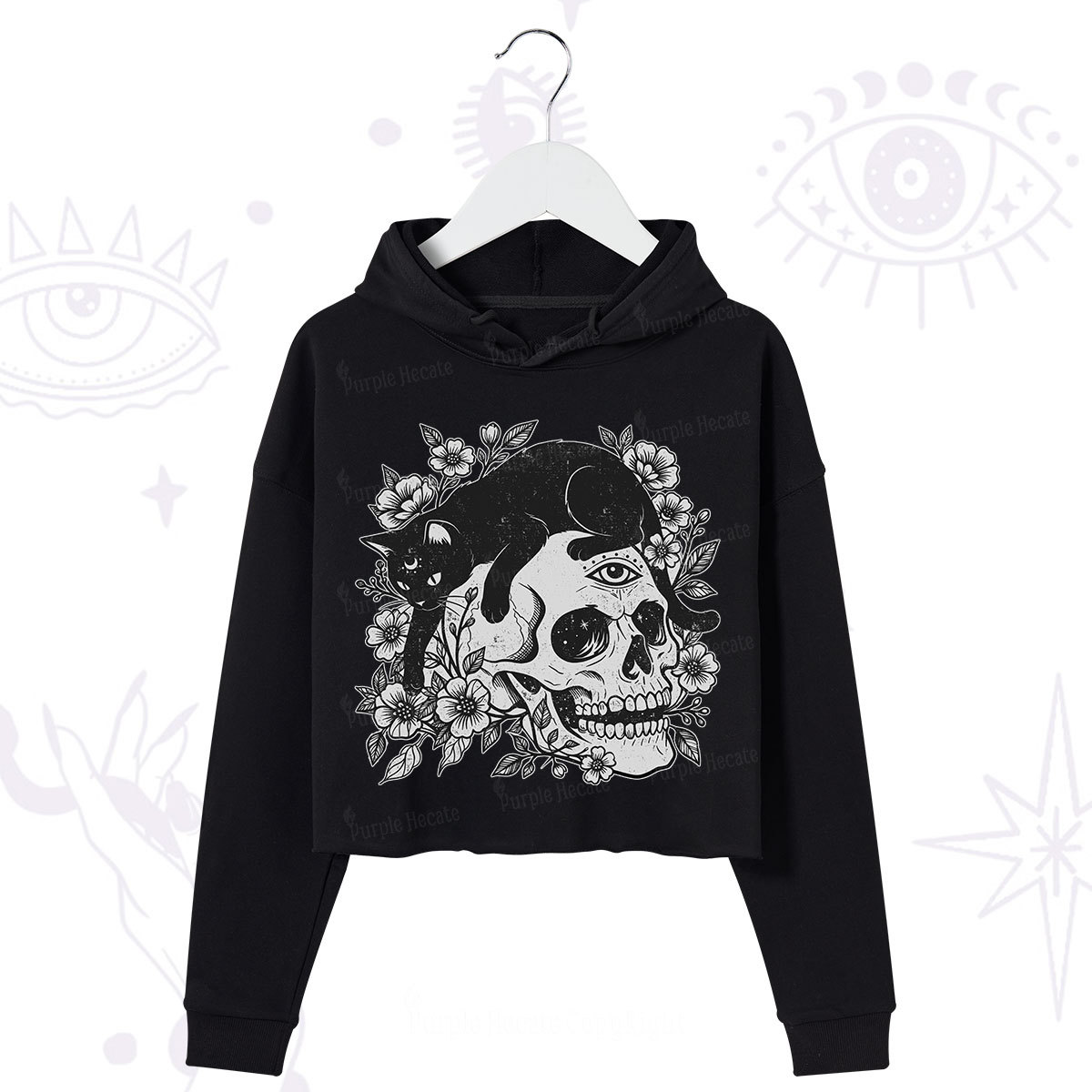 Purplehecate Black Cats In A Skull Crop Hoodie