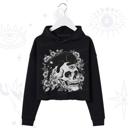 Purplehecate Black Cats In A Skull Crop Hoodie