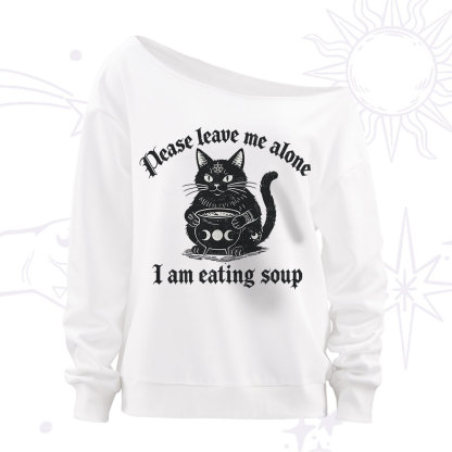 Purplehecate Magic Cat Eating Soup Off The Shoulder Sweatshirt