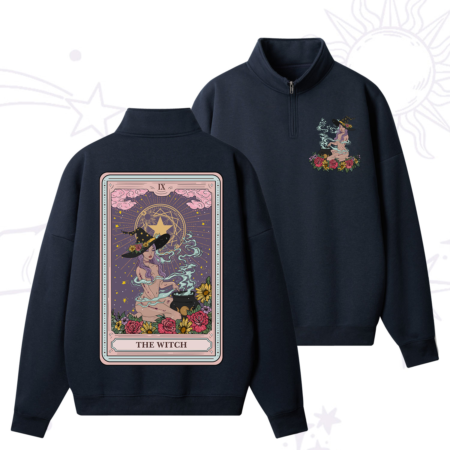 Purplehecate The Witch Tarot Zip Fleece Sweatshirt