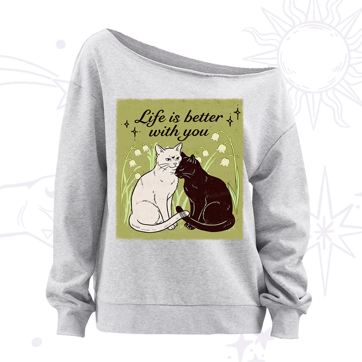 Purplehecate Life Is Better With a Cat Off The Shoulder Sweatshirt