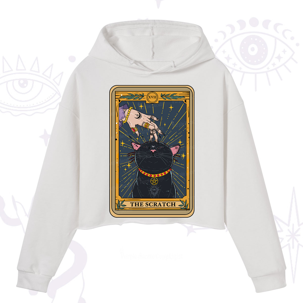 Purplehecate The Scratch Cat Tarot Crop Hoodie