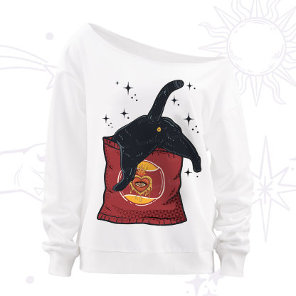 Purplehecate Curious Witch Cat Off The Shoulder Sweatshirt